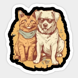 Dog and cat with good relations Sticker